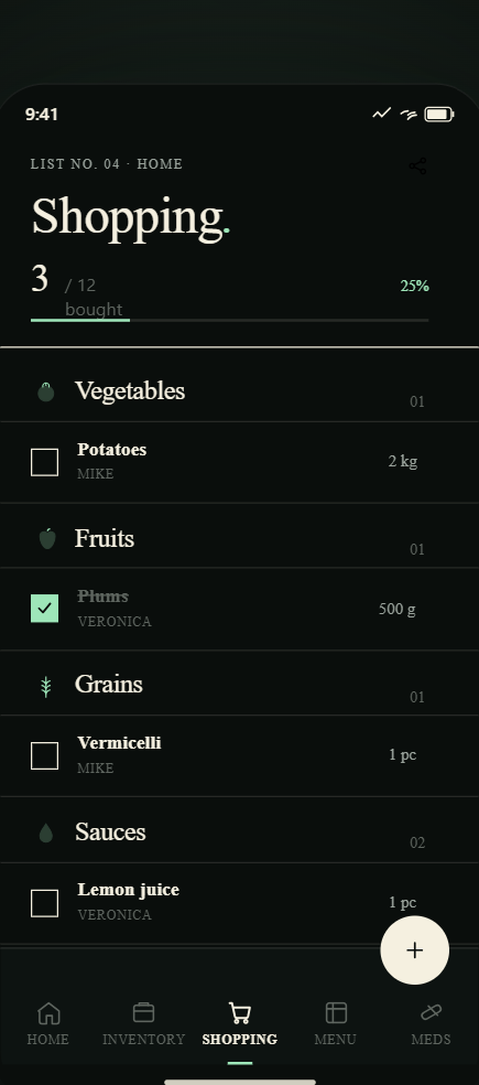 Expireless shared shopping list